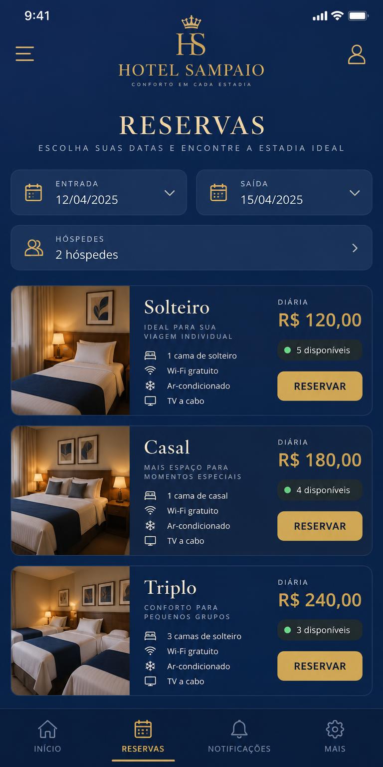 Pré-check-in no aplicativo Hotel Sampaio